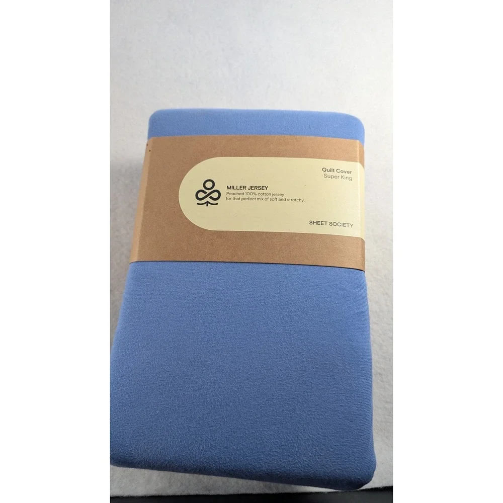 Sheet Society Miller Jersey Quilt Cover Zephyr Blue King Cal King Cotton Duvet